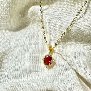 Delicate Ruby red cubic zirconia pendant necklace
